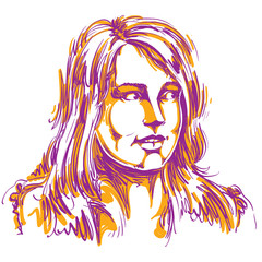 Vector portrait of attractive woman, illustration of good-lookin