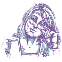 Hand-drawn vector illustration of beautiful business woman in do