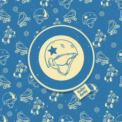 roller skate seamless pattern with roller derby icon