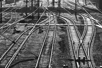 Railway tracks. Monochrome picture