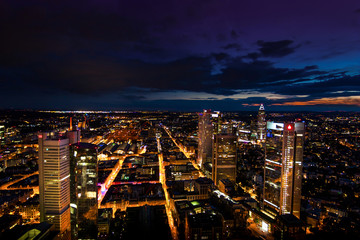 City at night from above, City skyline at night, Frankfurt, Germany