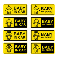 Baby on Board Sign Set. White Background. Vector