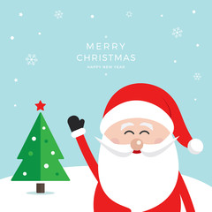 happy santa claus wave snow winter landscape background