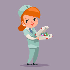 Cute Medic Nurse Doctor Character Retro Cartoon Design Vector Illustration