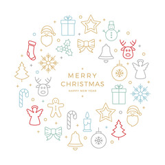 colorful christmas icons elements circle white background