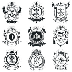 Fototapeta na wymiar Heraldic signs vector vintage elements. Collection of symbols in