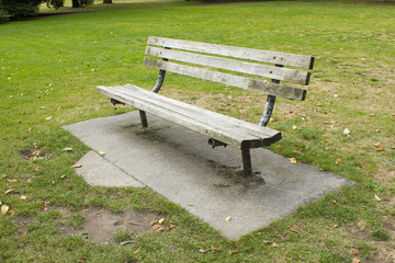 Empty benches on the lawn in the park. Open air