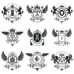 Vintage award designs, vintage heraldic Coat of Arms. Vector emb