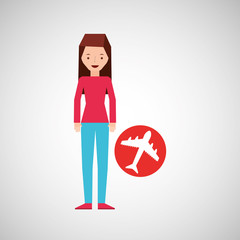 girl cartoon traveler and airport plane design, vector illustration  graphic 