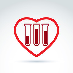 Donor blood heart and Circulatory system icon, test tube, virus,