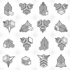 Fototapeta na wymiar Abstract construction isometric designs, vector set.