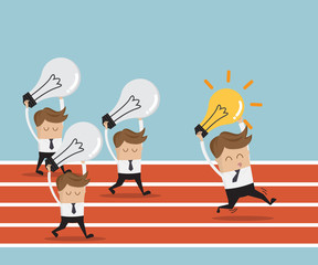 businessman running on race track with bulb idea