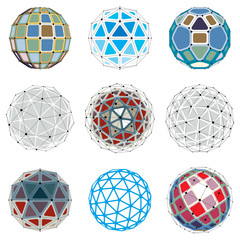 Collection of abstract vector low poly objects with lines and do