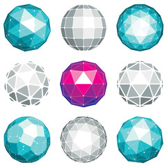 Collection of abstract vector low poly objects with lines and do