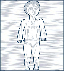 drawart4_24Vector lined monochrome illustration of nude male. Ha