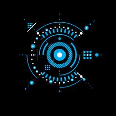 Geometric technological blue vector drawing, technical wallpaper