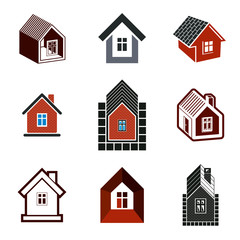 Different houses vector icons for use in graphic design, set of