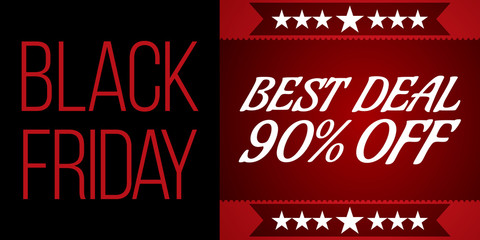 Black Friday shopping sale concept on black and red background. Black Friday banner. Best deal offer sign. Epic clearance sale. Vector Illustration.