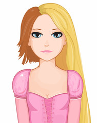 Girl wearing Rapunzel costume. Vector illustration