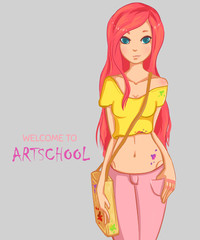 Cute girl in art school. Artist education