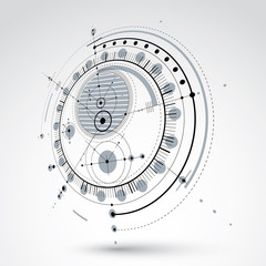 Technical blueprint, black and white vector digital background w