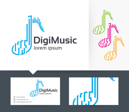 Digital Music vector logo with business card template
