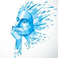 3d vector illustration of human head created in low poly style.