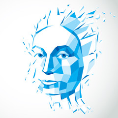 Modern technological illustration of personality, 3d blue vector