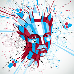 Artificial intelligence head, low poly style 3d vector wireframe