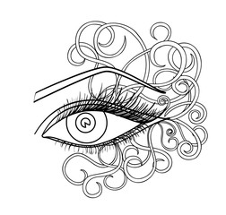 Drawn eye.Graphic style. Black contour. Vector illustration 