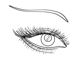 Drawn eye.Graphic style. Black contour. Vector illustration 