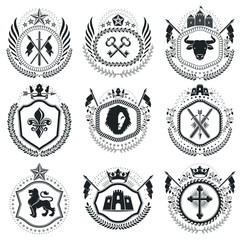 Heraldic Coat of Arms decorative emblems isolated vector illustr