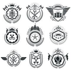 Obraz premium Heraldic Coat of Arms decorative emblems isolated vector illustr
