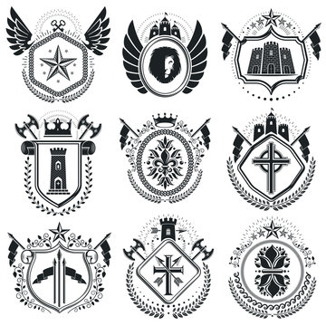 Luxury heraldic vectors emblem templates. Vector blazons. Classy