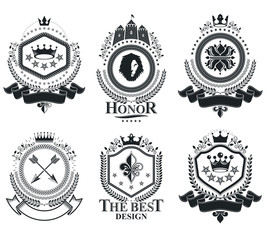 Retro vintage Insignias. Vector design elements. Coat of Arms co
