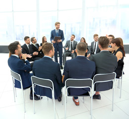 Speaker giving a talk on corporate Business Conference.  Busines