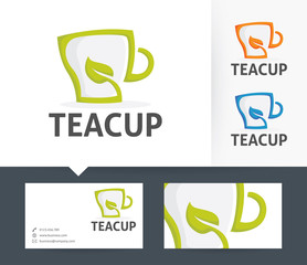 Tea Cup vector logo with business card template