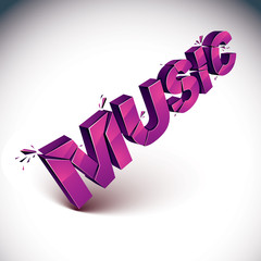 Fototapeta premium 3d music word broken into pieces, demolished vector design eleme