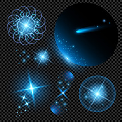 Creative concept Vector set of glow light effect stars bursts with sparkles isolated on black background. For illustration template art design, banner for Christmas celebrate, magic flash energy ray