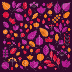 Vector illustration of orange and red tree leaves isolated on wh