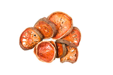 isolate heap of dried bael fruit