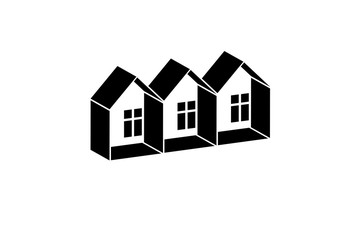 Simple monochrome cottages vector illustration, black and white