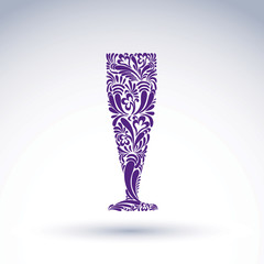 Glass decorated with abstract floral pattern and isolated on whi