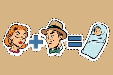 Family. Man plus woman equals child birth