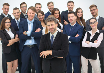 Business team people group crowd full length stand isolated on w