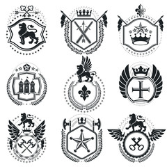 Fototapeta na wymiar Retro vintage Insignias. Vector design elements. Coat of Arms co
