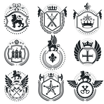 Retro vintage Insignias. Vector design elements. Coat of Arms co