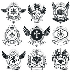Fototapeta premium Heraldic designs, vector vintage emblems. Coat of Arms collectio