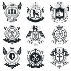 Heraldic Coat of Arms decorative emblems. Collection of symbols