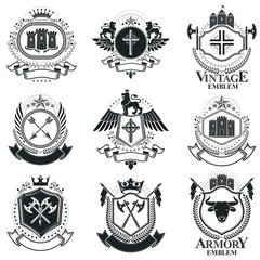 Obraz premium Heraldic Coat of Arms decorative emblems. Collection of symbols